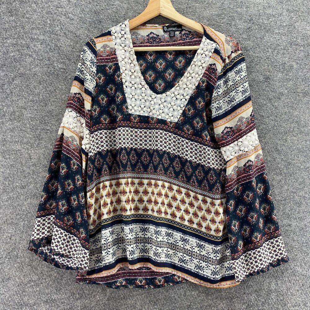 Signature Studio Blouse Women S Small Black Striped V-Neck Long Sleeve Pullover